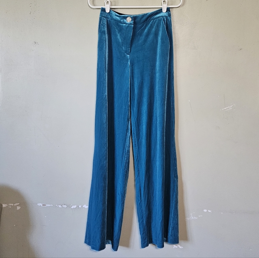 💙💜bebe High Waist Wide Leg  Velour Pants Size 0  Blue/teal 🩵🩷‎